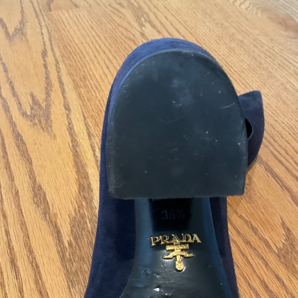 Prada Navy Suede Block Heel Pumps Size 36½ | Italian | Pointed Toe | Dust Bags - Picture 6 of 14